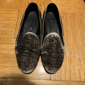 CHANEL Rare Pony Hair Loafers / Smoking Slipper - Size 38.5